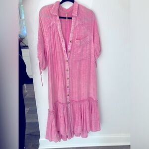 Pink Free People Maxi Dress “Maya Shirt Dress”